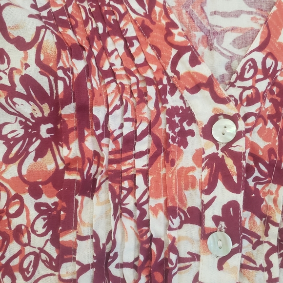 eShakti Womens Button Front Floral Top XL 18 Peplum Shirt 3/4 Roll Tab Sleeve - Picture 6 of 9